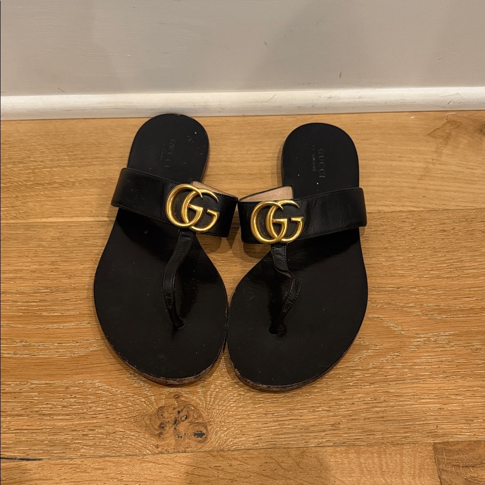Gucci Black and Gold Sandals